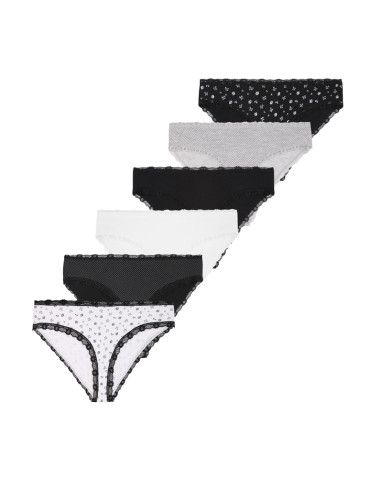 Figi - Majtki damskie figi bikini z wzorem wykończone koronką 6-pak WIELOKOLOROWY - produkt 1