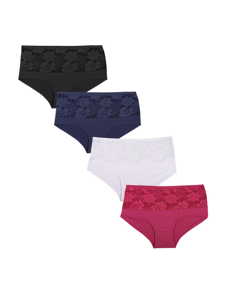 Figi - Majtki damskie bawełniane z wysokim stanem plus size 4-pak WIELOKOLOROWY - produkt moraj.pl 1