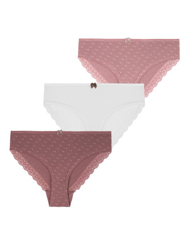 Figi - Majtki figi bikini damskie bawełniane z koronką 3-pak WIELOKOLOROWY - produkt 1