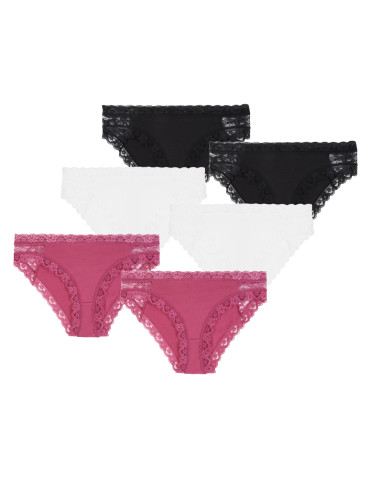 Figi - Majtki figi bikini damskie bawełniane z koronką 6-pak WIELOKOLOROWY - produkt 1