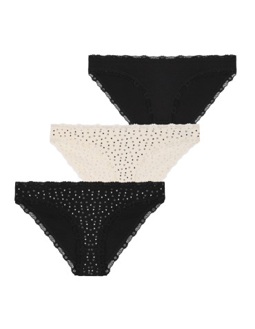 Figi - Majtki damskie figi mini bikini w serduszka z koronką 3-pak WIELOKOLOROWY - produkt 1