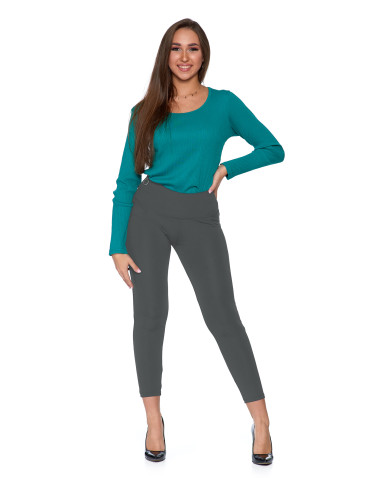 Legginsy - Legginsy damskie z ozdobnym zamkiem z boku CIEMNY SZARY - produkt 1