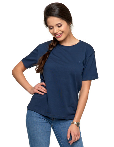 Koszulki i topy - Koszulka damska bawełna Premium T-shirt dekolt okrągły GRANATOWY - produkt 1