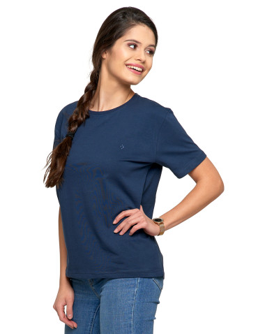 Koszulki i topy - Koszulka damska bawełna Premium T-shirt dekolt okrągły GRANATOWY - produkt 2