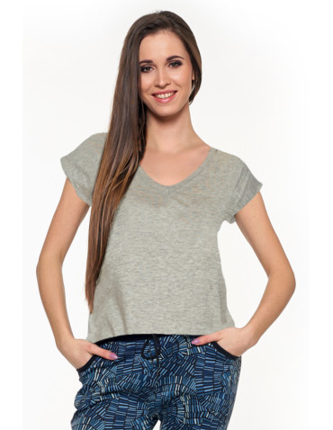 Koszulki i topy - T-shirt damski z dekoltem w serek GRANATOWY - produkt 2