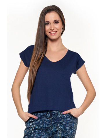 Koszulki i topy - T-shirt damski z dekoltem w serek GRANATOWY - produkt 3