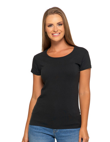 Koszulki i topy - T-shirt damski bawełniany z krótkim rękawkiem jednokolorowy CZARNY - produkt 1