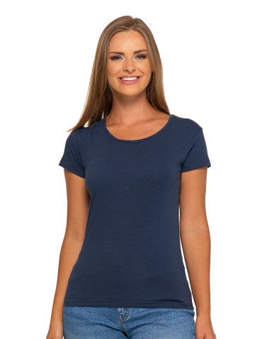 Koszulki i topy - T-shirt damski bawełniany z krótkim rękawkiem jednokolorowy GRANATOWY - produkt 1