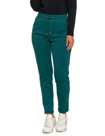 Spodnie - Damskie spodnie dresowe rurki eleganckie z kieszeniami CIEMNY ZIELONY - produkt 2