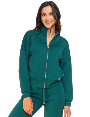 Bluzy - Bluza damska rozpinana ze stójką CIEMNY ZIELONY - produkt 1