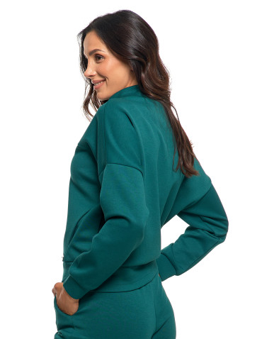Bluzy - Bluza damska rozpinana ze stójką CIEMNY ZIELONY - produkt 2