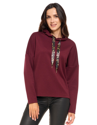 Bluzy - Luźna damska bluza z kapturem ze złotym zdobieniem FIOLETOWY - produkt 1