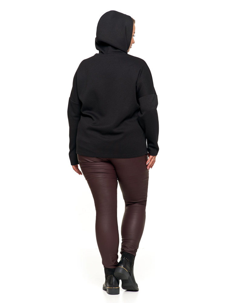 Bluzy - Luźna damska bluza z kapturem ze złotym zdobieniem CZARNY - produkt moraj.pl 4