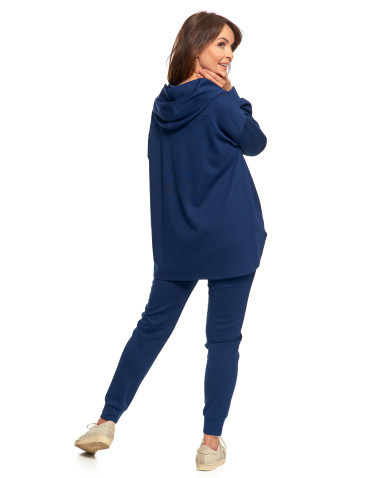 Bluzy - Damska bluza oversize z kapturem i dekoltem w serek GRANATOWY - produkt 11