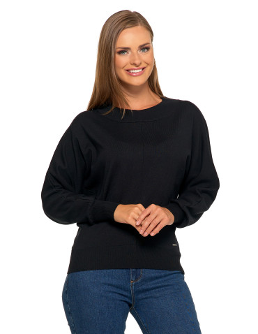 Swetry - Klasyczny damski sweter z luźnymi rękawami CZARNY - produkt 5
