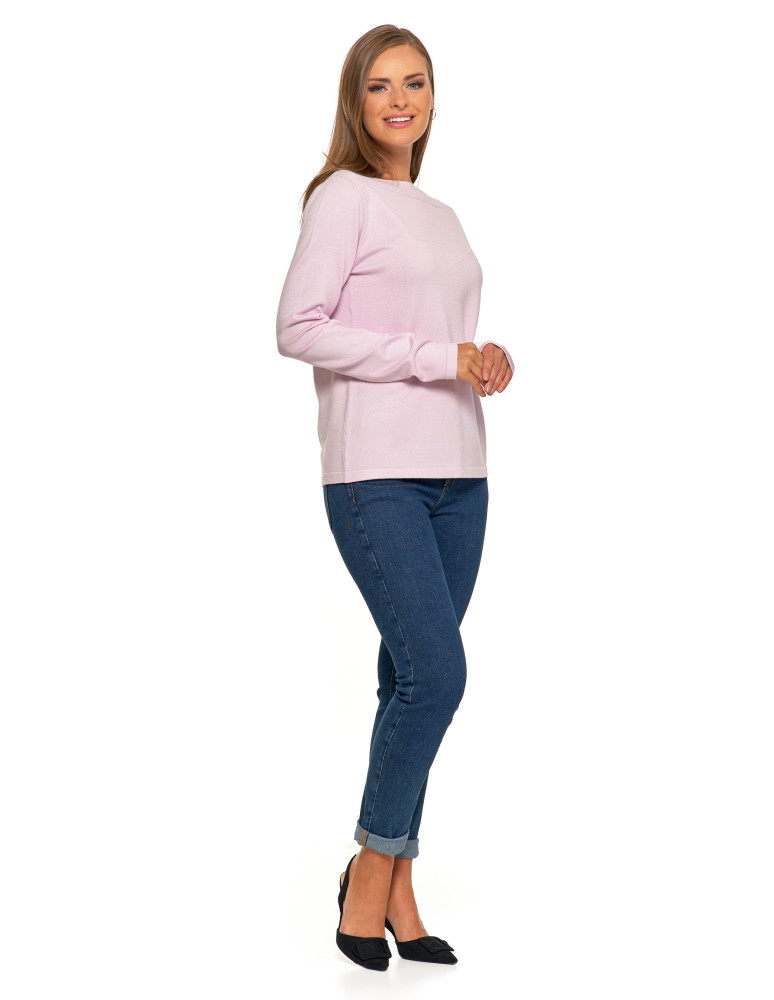 Swetry - Damski sweter klasyczny z okrągłym dekoltem o prostym kroju RÓŻOWY - produkt moraj.pl 7