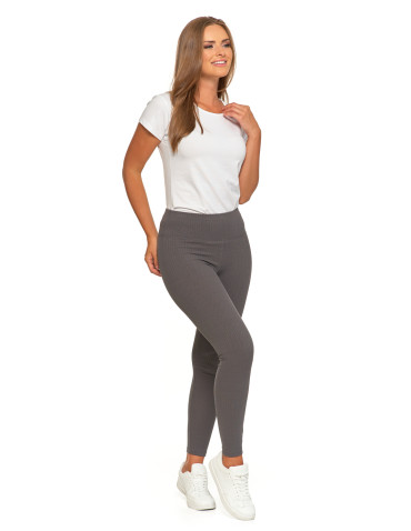 Legginsy - Legginsy damskie w prążek z wysokim stanem SZARY - produkt 3