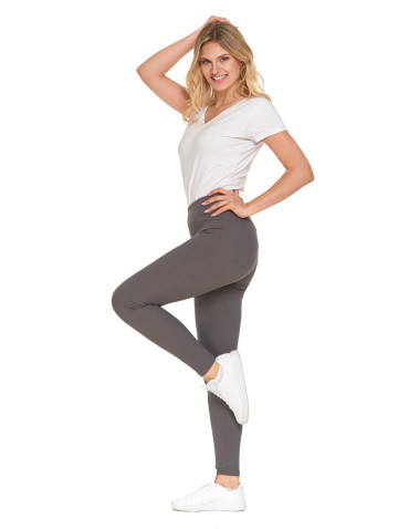 Legginsy - Legginsy damskie w prążek z wysokim stanem SZARY - produkt 4