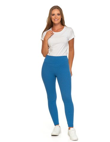Legginsy - Legginsy damskie w prążek z wysokim stanem NIEBIESKI - produkt 1