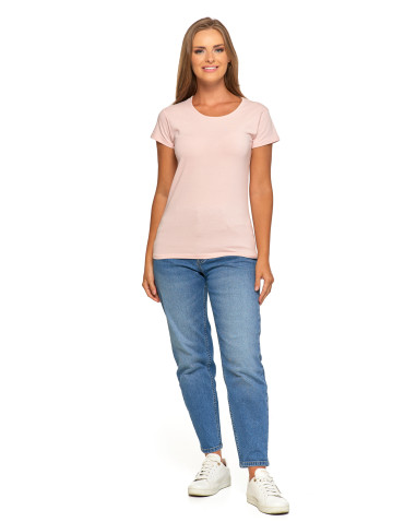 Koszulki i topy - T-shirt damski bawełniany z krótkim rękawkiem jednokolorowy RÓŻOWY - produkt 4