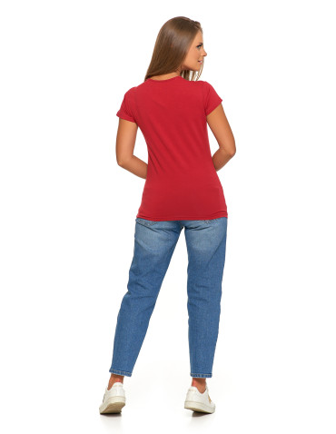 Koszulki i topy - T-shirt damski bawełniany z krótkim rękawkiem jednokolorowy BORDOWY - produkt 6