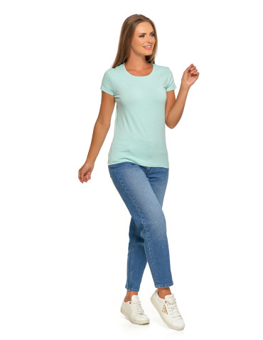 Koszulki i topy - T-shirt damski bawełniany z krótkim rękawkiem jednokolorowy MIĘTA - produkt 5