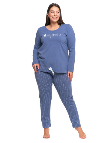 Długi rękaw - Damska piżama Plus Size z długim rękawem i wiązaną bluzką JEANS - produkt 1