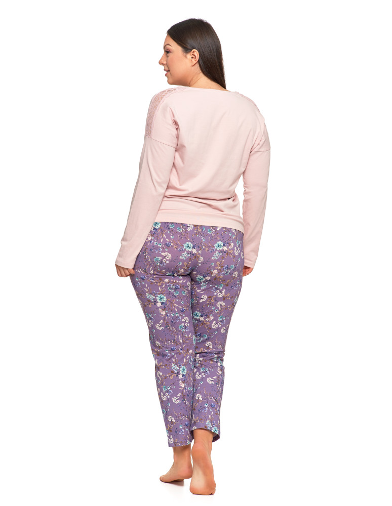 Długi rękaw - Damska piżama Plus Size długa z koronkowymi detalami GRAFIT - produkt moraj.pl 2