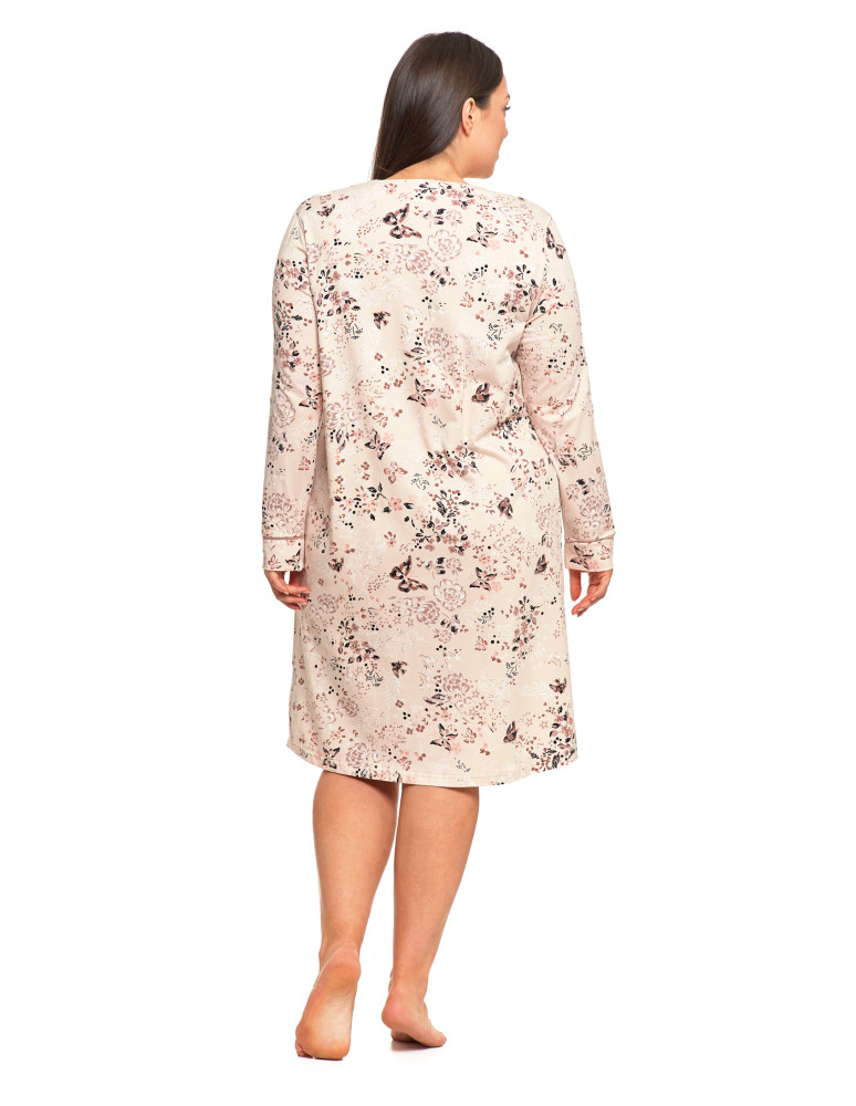 Koszule nocne - Damska koszula nocna Plus Size bawełniana w kwiaty BEŻOWY - produkt moraj.pl 3