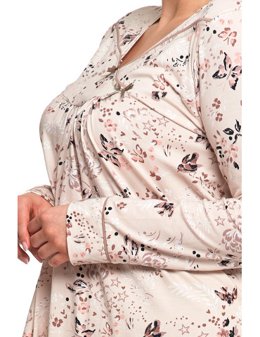 Koszule nocne - Damska koszula nocna Plus Size bawełniana w kwiaty BEŻOWY - produkt 5