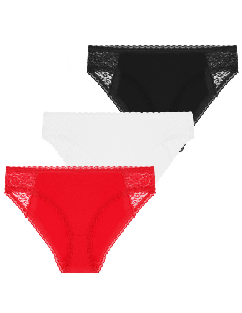 Figi - Damskie majtki figi bikini bawełniane z koronką 3-pak WIELOKOLOROWY - produkt moraj.pl 1