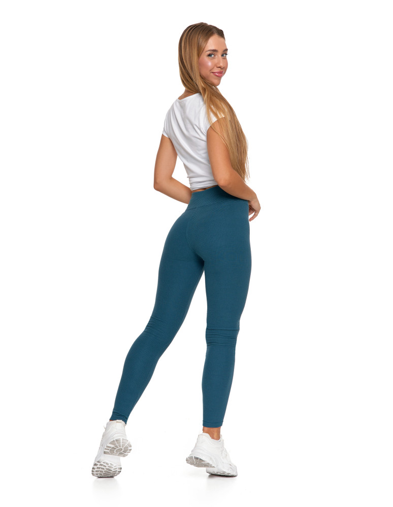 Legginsy - Damskie legginsy z wysokim stanem i prążkowaną strukturą ZIELONY - produkt moraj.pl 2