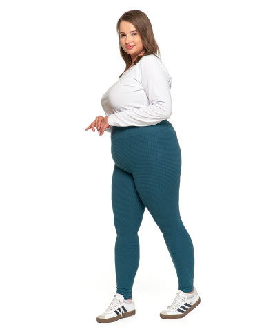 Legginsy - Damskie legginsy z wysokim stanem i prążkowaną strukturą ZIELONY - produkt 4