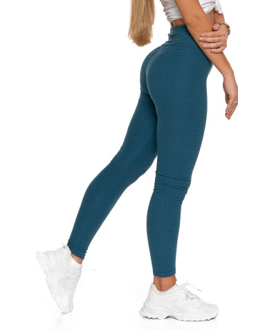 Legginsy - Damskie legginsy z wysokim stanem i prążkowaną strukturą ZIELONY - produkt 8