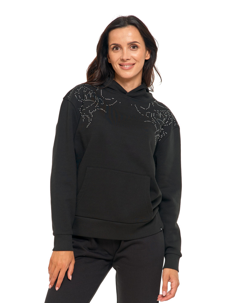 Bluzy - Bluza unisex z kapturem i cyrkoniami ocieplana CZARNY - produkt moraj.pl 4