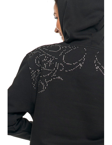 Bluzy - Bluza unisex z kapturem i cyrkoniami ocieplana CZARNY - produkt 5