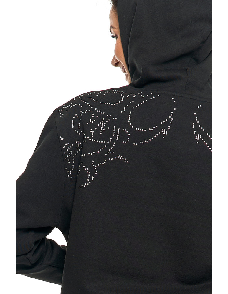 Bluzy - Bluza unisex z kapturem i cyrkoniami ocieplana CZARNY - produkt moraj.pl 5