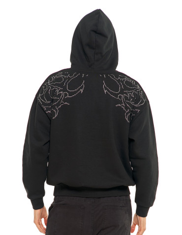 Bluzy - Bluza unisex z kapturem i cyrkoniami ocieplana CZARNY - produkt 8