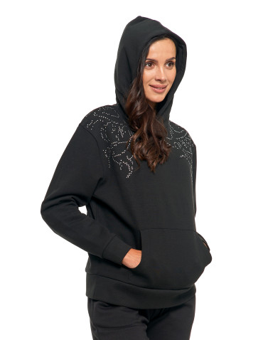 Bluzy - Bluza unisex z kapturem i cyrkoniami ocieplana CZARNY - produkt 10