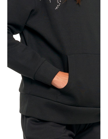 Bluzy - Bluza unisex z kapturem i cyrkoniami ocieplana CZARNY - produkt 11