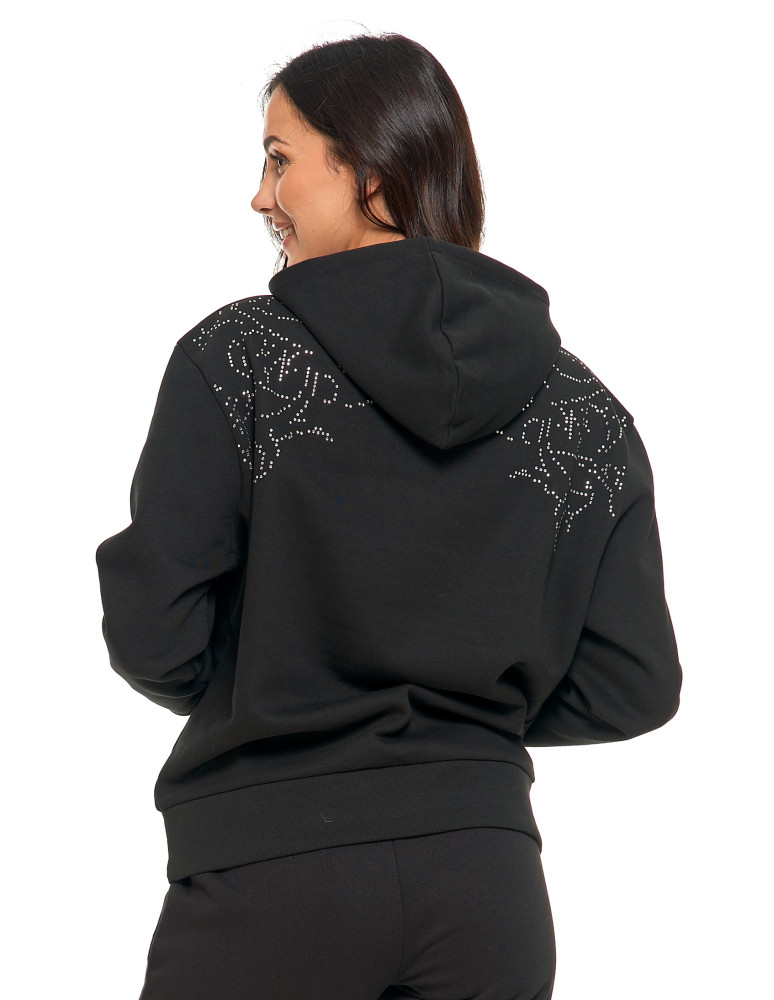 Bluzy - Bluza unisex z kapturem i cyrkoniami ocieplana CZARNY - produkt moraj.pl 12