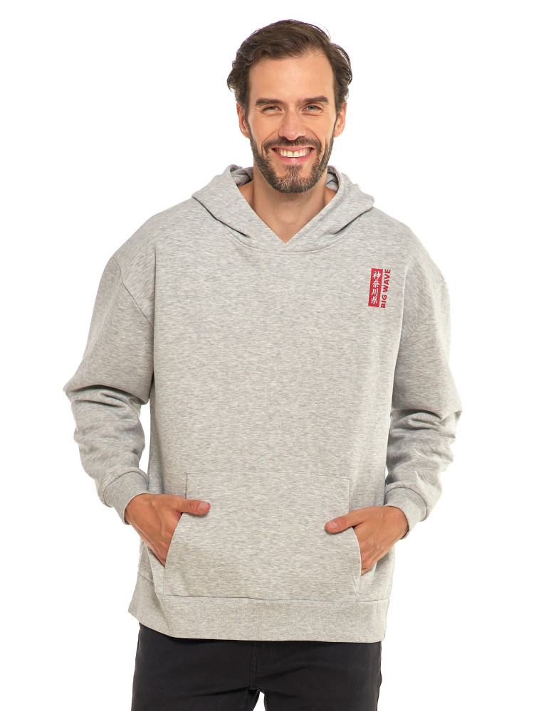 Bluzy - Bluza unisex z kapturem z japońskim motywem fali SZARY - produkt moraj.pl 6