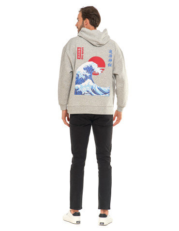 Bluzy - Bluza unisex z kapturem z japońskim motywem fali SZARY - produkt 14
