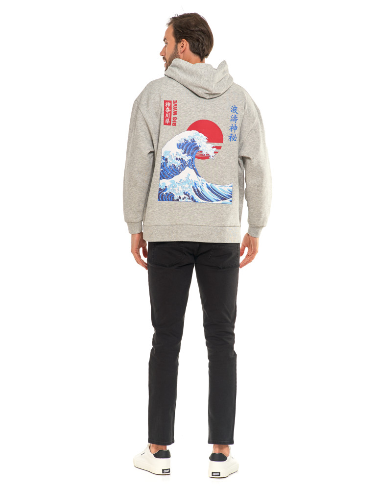 Bluzy - Bluza unisex z kapturem z japońskim motywem fali SZARY - produkt moraj.pl 14
