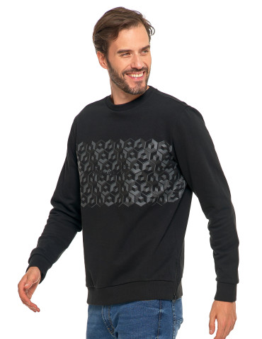 Bluzy - Męska bluza bawełniana z nadrukiem bez kaptura CZARNY - produkt 2
