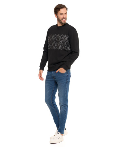 Bluzy - Męska bluza bawełniana z nadrukiem bez kaptura CZARNY - produkt 10