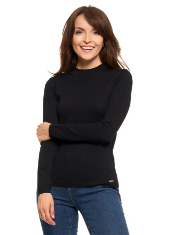 T-shirty i podkoszulki - Damski sweter półgolf z długim rękawem z wiskozą CZARNY - produkt 1