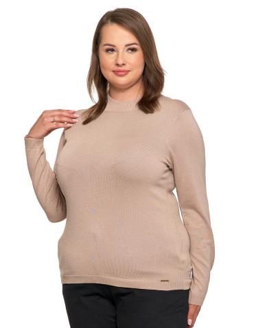 T-shirty i podkoszulki - Damski sweter półgolf z długim rękawem z wiskozą BEŻOWY - produkt 1