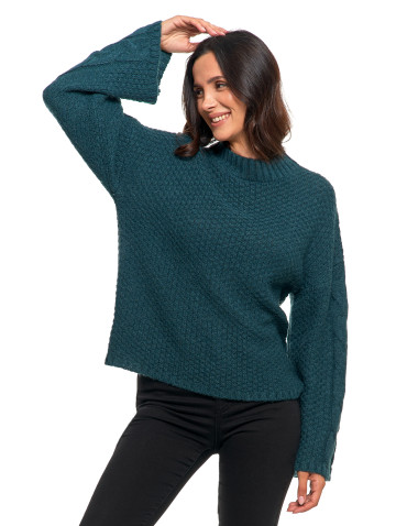 Swetry - Damski sweter luźny z szerokimi rękawami CIEMNY ZIELONY - produkt 2