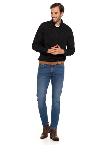 Koszulki, topy, koszule - Klasyczna męska koszula jeansowa CZARNY - produkt 5